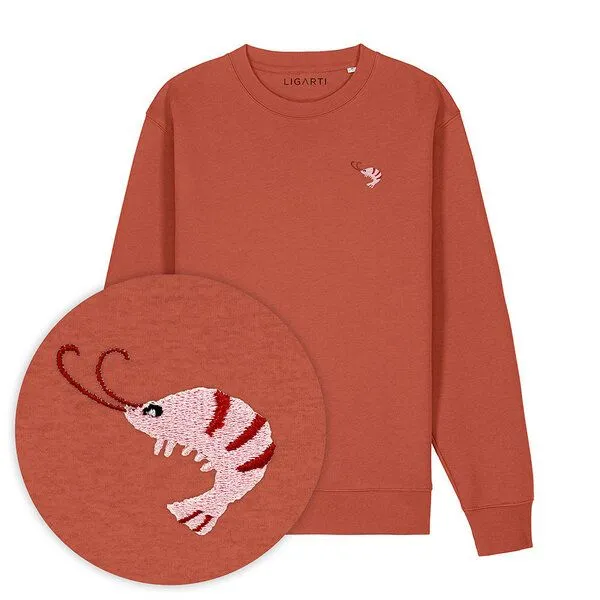 LIGARTI Bestickter Pullover – Nele der Shrimp – LIGARTI Tiermanufaktur, Terracotta, – Produktbild 1 von 3