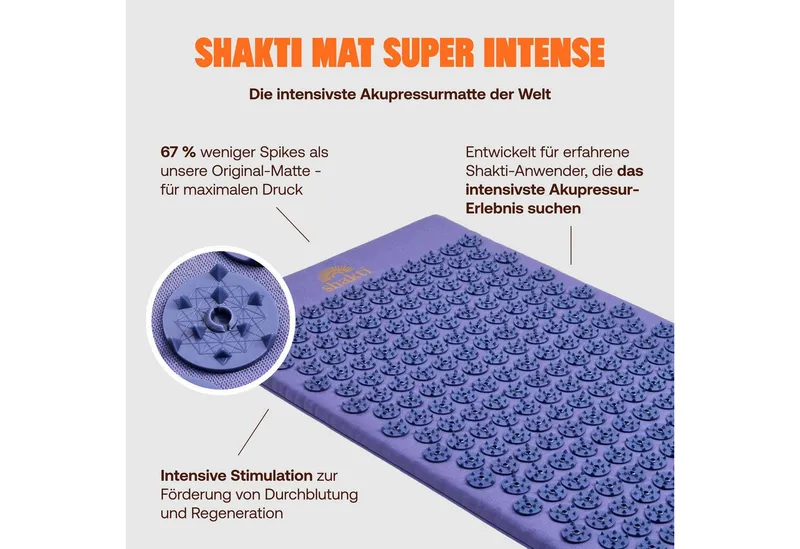 Shakti Mat Akupressurmatte Super Intense Akupressurmatte - Faire Produktion, Bio-Baumwolle (Mit Matte), Ethische Handarbeit, GOTS-zertifizierte Bio-Baumwolle, Lila, – Produktbild 2 von 5
