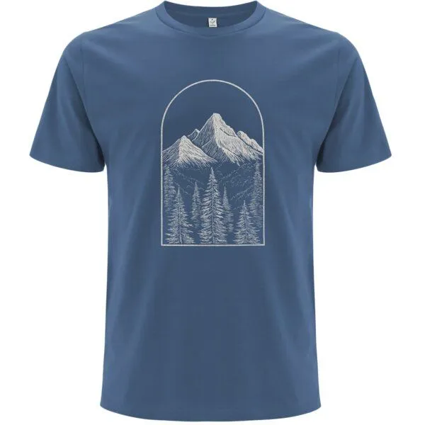 Spreecult Spreecult LineArt Nadelwald - Bio und Fair - Männer Unisex T-Shirt - Line Art Wald Berge, Blau, – Produktbild 1 von 2