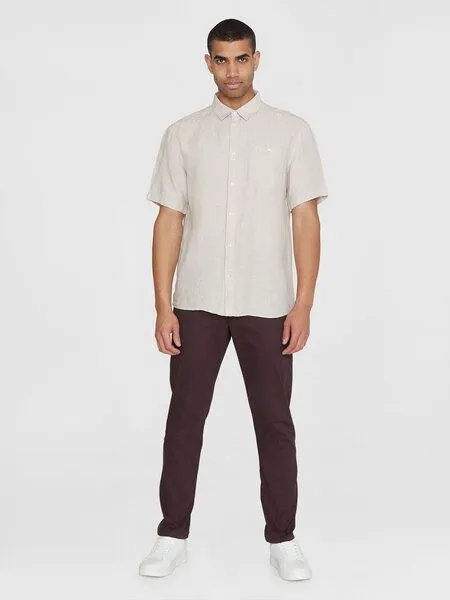 KnowledgeCotton Apparel KnowledgeCotton Apparel Hemd - Regular Linen Short Sleeve Shirt - aus 100% Leinen, Yarndyed light feather gray, – Produktbild 3 von 4