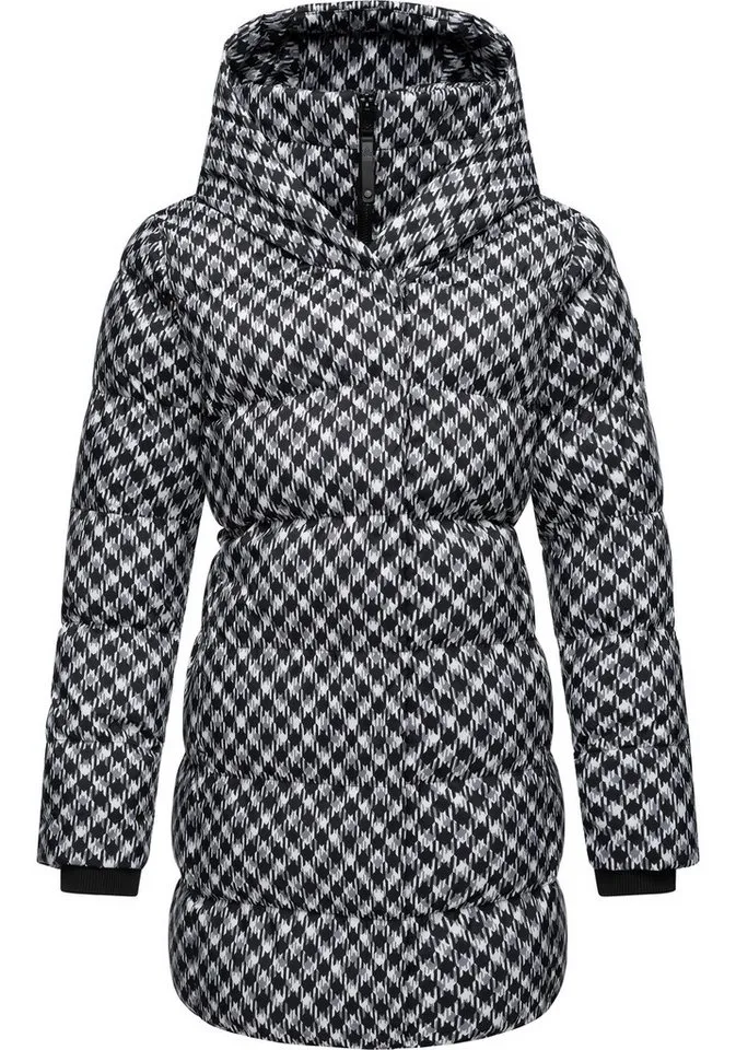ragwear ragwear Steppmantel Niara Print wasserdichter Mantel mit angesagtem Hahnentritt Muster, Schwarz, – Produktbild 2 von 4