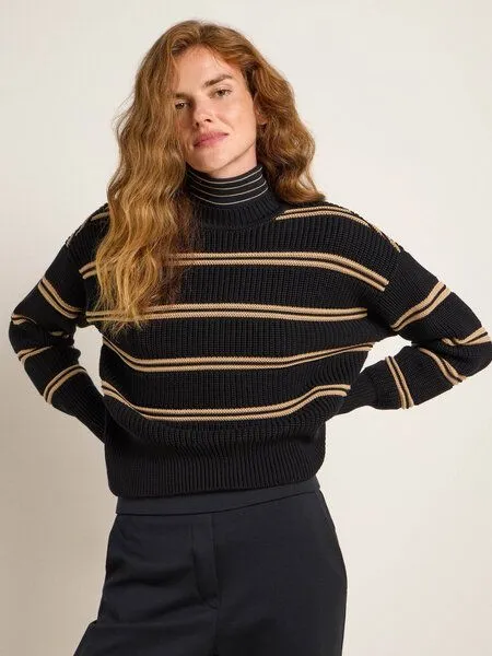 LANIUS LANIUS Streifenpullover aus Bio-Baumwolle, Black/beige, – Produktbild 1 von 4