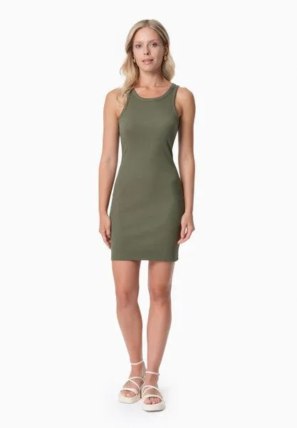 ORGANICATION ORGANICATION DERREN | Geripptes Kleid aus Bio-Baumwolle, Olive, – Produktbild 1 von 4
