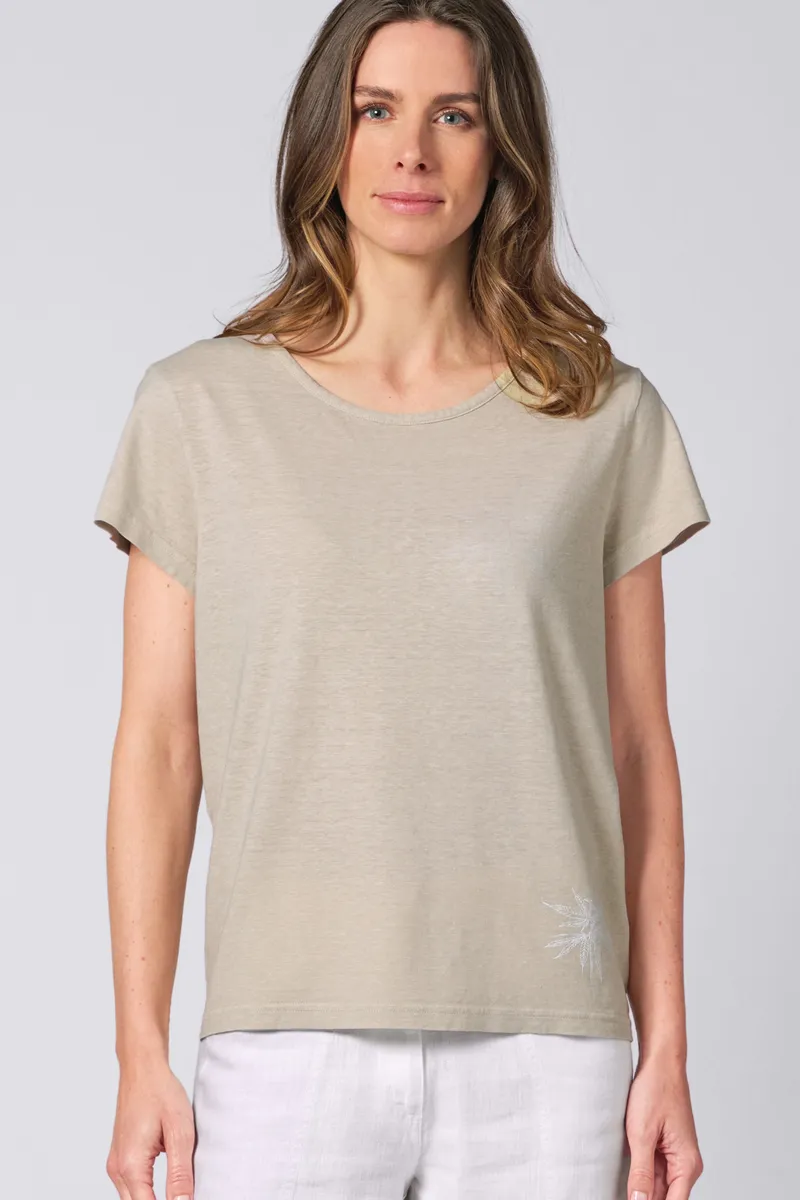 HempAge Hempage Damen vegan T-Shirt Aus Hanf Mit Distel Print Beige, Beige, – Produktbild 1 von 2