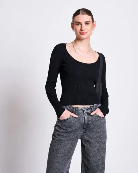 JAN N JUNE JAN N JUNE Strick Langarmshirt TIGE GOTS, Schwarz, – Produktbild 1 von 4