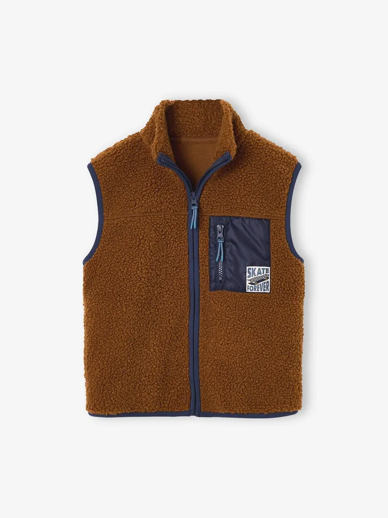 Vertbaudet Vertbaudet Jungen Teddyfleece-Weste mit Brusttasche, Karamell, – Produktbild 3 von 3