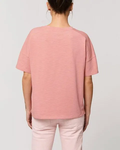 YTWOO YTWOO Kurzes Damen T-Shirt aus schwerer Bio Baumwolle mit Slub-Optik, Rosa, – Produktbild 4 von 4