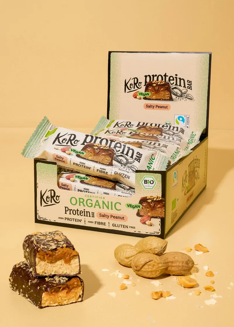 KoRo Vegan Bio Protein Bar Salty Peanut | 12 x 45 g – Produktbild 1 von 5