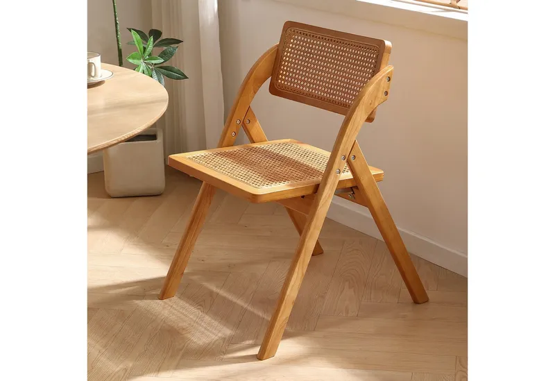 LIM HOME Klappstuhl Massivholz Rattan (Packung, 1 St), Gestell aus Massiveholz FSC®, Sitzfläche aus Rattan, Gelb, – Produktbild 1 von 5