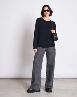 JAN N JUNE JAN 'N JUNE Damen vegan Longsleeve Brushed Boy Schwarz – Produktbild 1 von 1