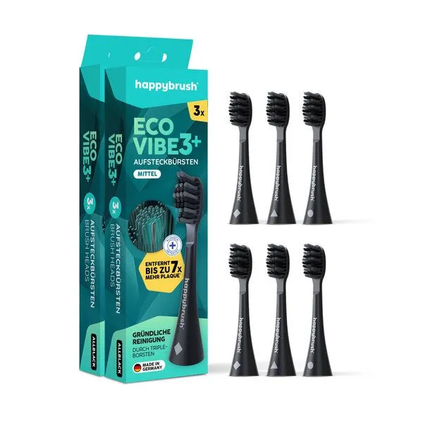 happybrush happybrush Aufsteckbürsten Eco Vibe 3+ 3er Set, Allblack(schwarz), – Produktbild 5 von 5