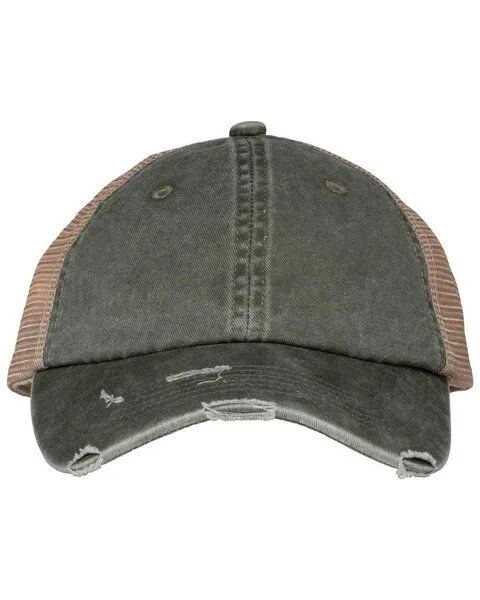 YTWOO YTWOO Nachhaltige Unisex Trucker-Cap im zerrissenen Look, Khaki/beige, – Produktbild 1 von 3