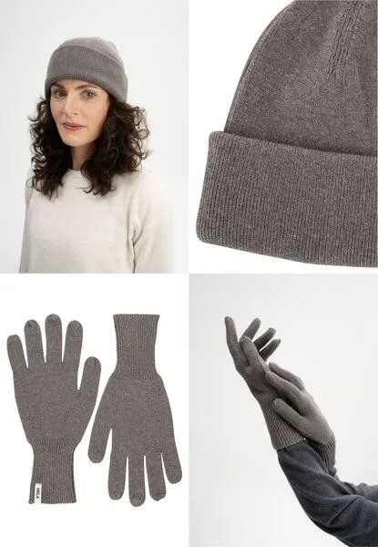 MELA MELA Bundle Feinstrick Mütze HIMMAT + Strick Handschuhe RISHI, Bear melange, – Produktbild 1 von 5