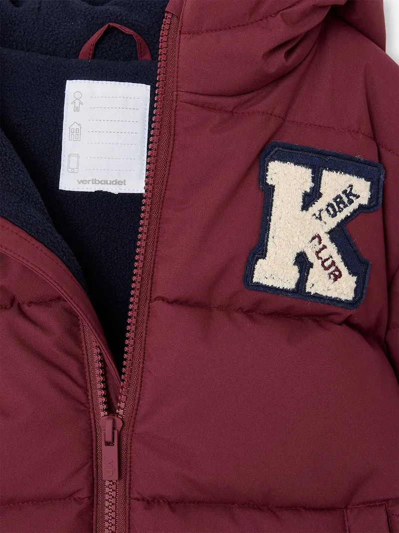 Vertbaudet Jungen Steppjacke mit Kapuze und Fleecefutter, Bordeaux, – Produktbild 3 von 4