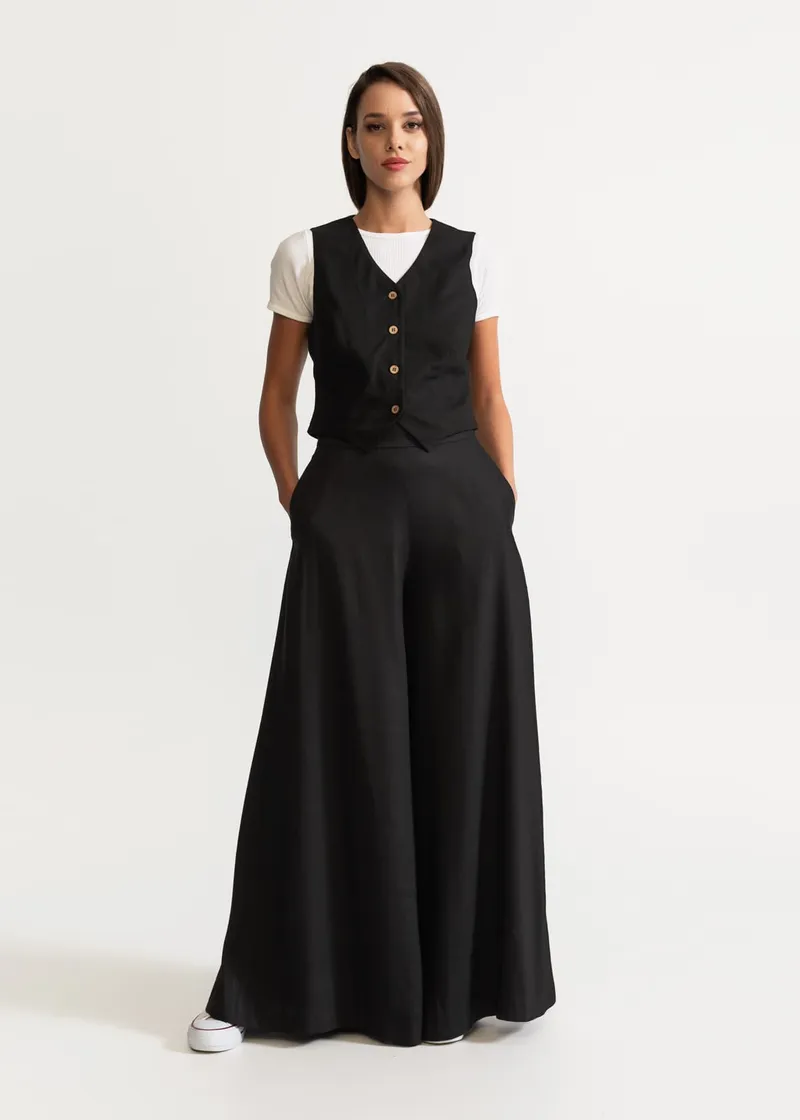 De IONESCU De IONESCU Damen vegan Hose Palazzo Leinen, Schwarz, – Produktbild 1 von 2
