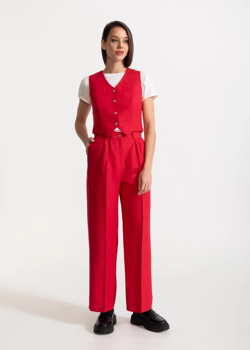 De IONESCU De IONESCU Damen vegan Hose Figa Leinen, Rot, – Produktbild 1 von 2