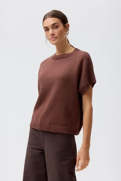 People Wear Organic People Wear Organic Boucléstrick Pullover Kurzarm, Kastanie, – Produktbild 2 von 3