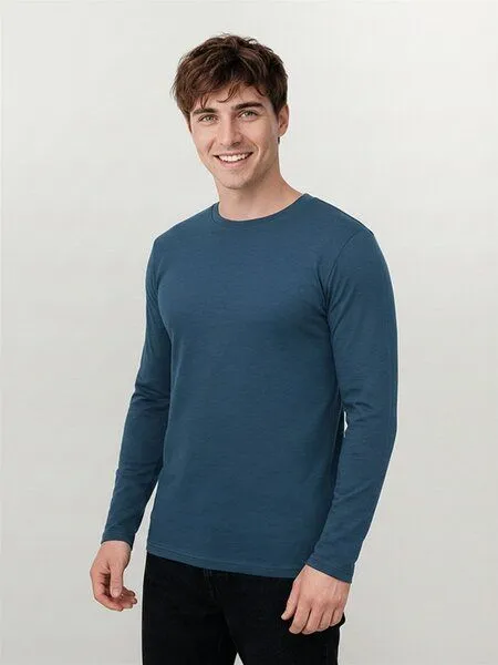 GreenBomb GREENBOMB Basic Base - Funktionales Longsleeve aus Merino-Wolle / Fair & Vegan, Blau (blue pine), – Produktbild 1 von 4