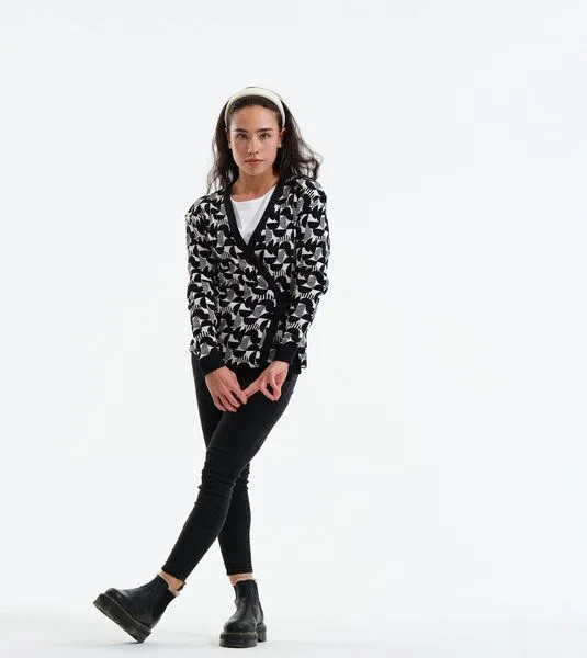 Gary Mash GARY MASH Wickelcardigan Mina aus feinem Jacquardstrick, Abstrakt (schwarz-weiß), – Produktbild 4 von 4