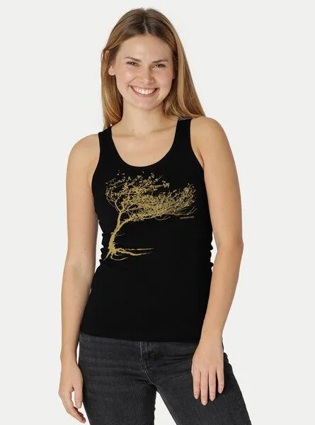 Peaces.bio - handbedruckte Biomode Peaces.bio - handbedruckte Biomode Bio-Damen-Tank Top Windy Tree, Schwarz, – Produktbild 2 von 2
