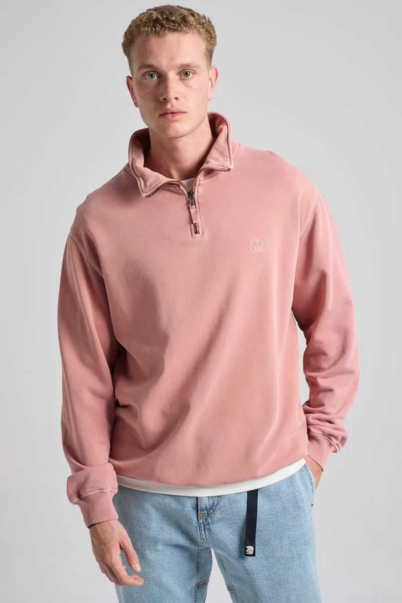 Trendsplant Trendsplant Herren vegan Sweatshirt Essential Sunwashed Quarter Zip Old Rose, Rosa, – Produktbild 2 von 2