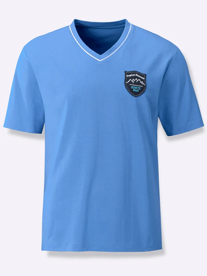 wäschepur men Schlafanzug-Shirt mittelblau, Mittelblau, – Produktbild 1 von 2