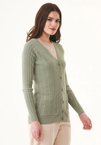 ORGANICATION ORGANICATION Cardigan aus Bio-Baumwolle mit Knöpfen, Petrol(olive green), – Produktbild 3 von 4