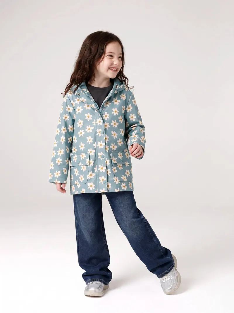 Vertbaudet Vertbaudet Mädchen Regenjacke mit Taschen blumen, Aqua blumen, – Produktbild 3 von 4