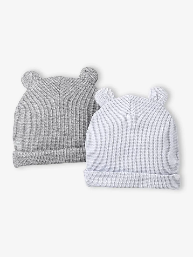 Vertbaudet 2er-Pack Baby Mützen mit Bärenohren, Hellblau, – Produktbild 1 von 2
