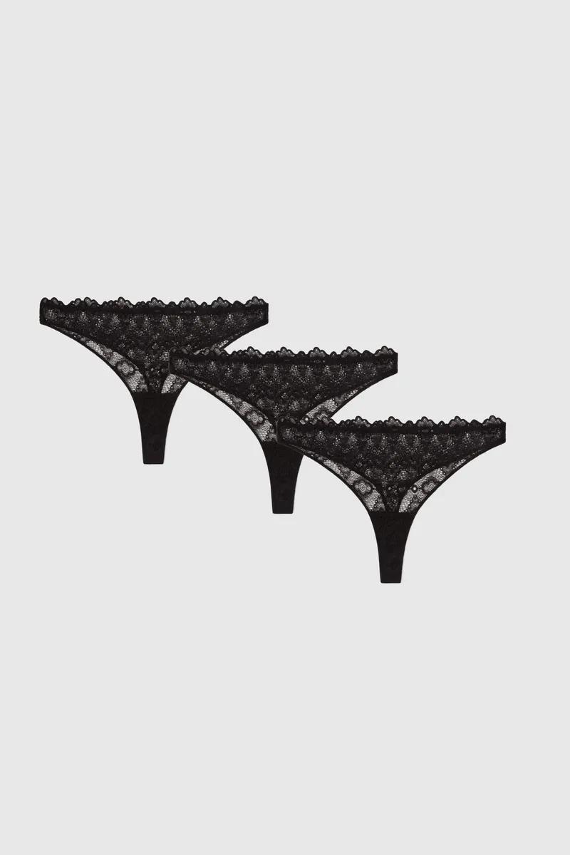 Understatement Understatement Damen vegan Multipack 3x Tanga Spitze, Schwarz, – Produktbild 1 von 2