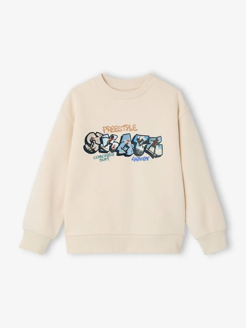 Vertbaudet Jungen Sweatshirt mit großem Sport-Motiv vorne, Wollweiß, – Produktbild 2 von 4