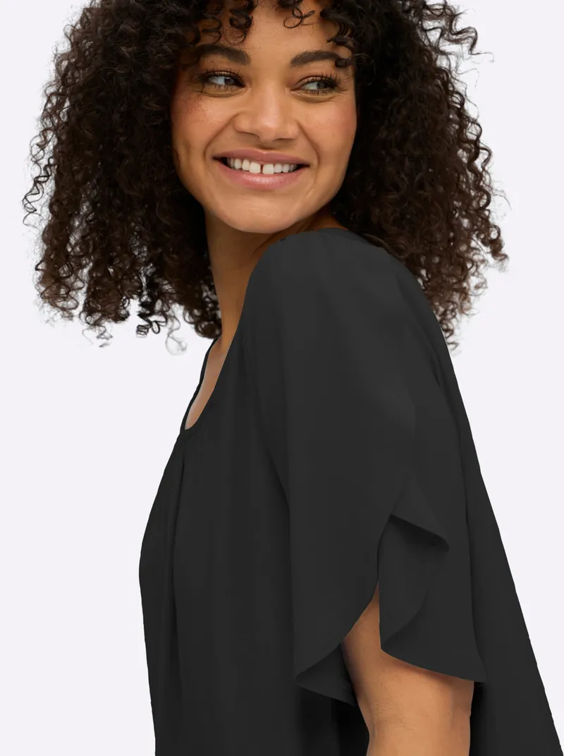 sheego Rundhalsshirt schwarz, Schwarz, – Produktbild 2 von 2