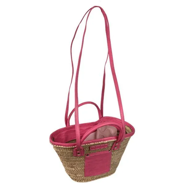 NATUREHOME NATUREHOME Palmblatt-Tasche mit stilvollen Pinken Leder-Highlights 37x12x16cm – Produktbild 1 von 4
