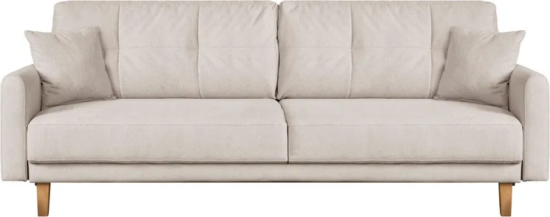 OTTO home 3-Sitzer TRIPLO optionale Schlafsofa mit Bettkasten, Maße B/T/H: 215/100/89 cm, Wahlweise Bettfunktion - Liegefläche 145x191 cm, Rücken-, Zierkissen, Beige, – Produktbild 3 von 5