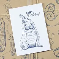 Bow & Hummingbird Bow & Hummingbird Postkarte "Happy Birthday Seehund" – Produktbild 1 von 1