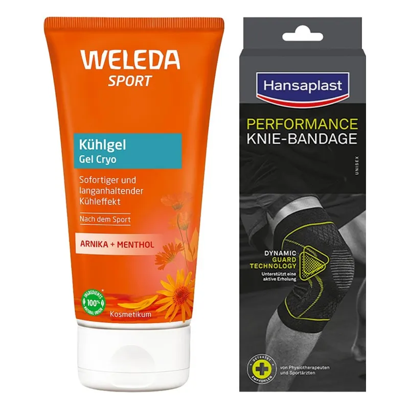 Weleda Sportset: Weleda Kühlgel Arnika & Hansaplast Knie-bandage S/m – Produktbild 1 von 1