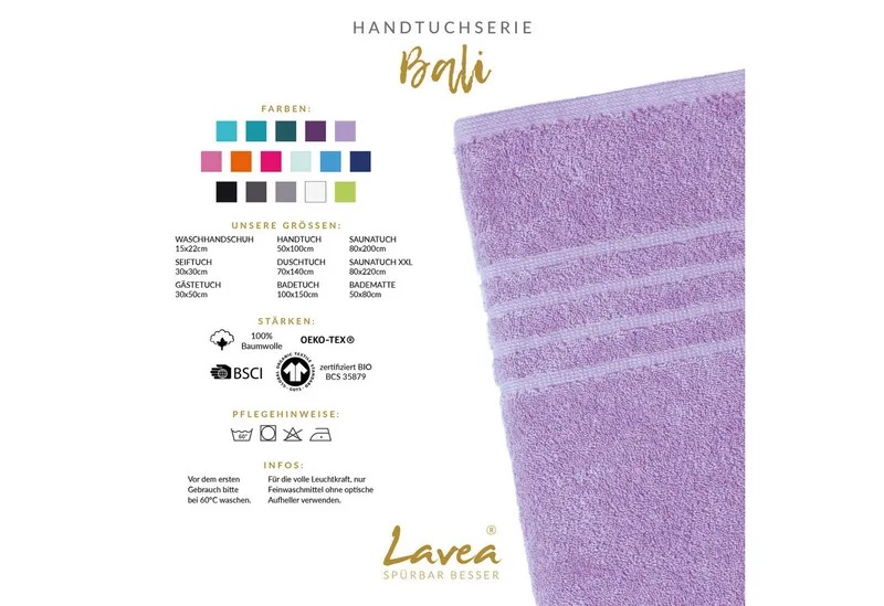 Lavea Gästehandtuch Bali Gästetücher 30x50 cm, Gästetuch, Gästehandtücher klein, Weiches Bio-Baumwollfrottee (Set, 2-St), Handtuch, Gästehandtuch-Set, GOTS-zertifiziert, Lila, – Produktbild 3 von 5