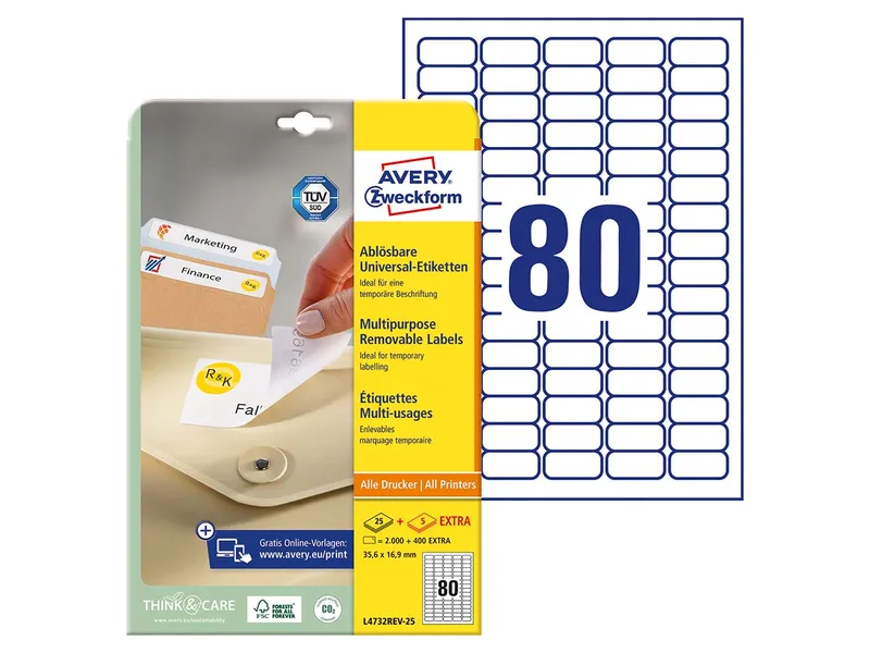 Avery Zweckform 2.000 Stick+Lift Etiketten 35,6 x 16,9 mm, A4, FSC-zertifiziert – Produktbild 2 von 3
