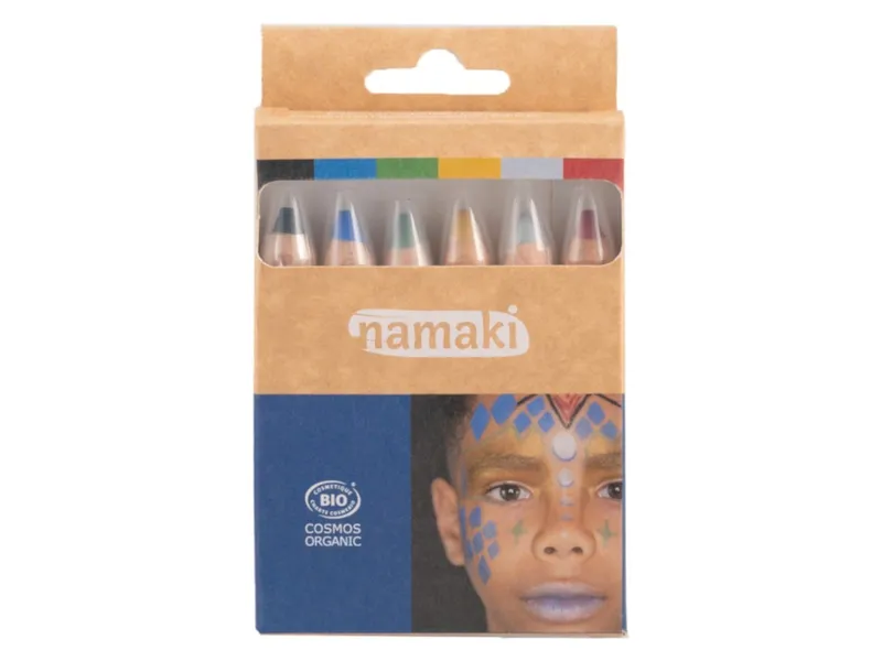 Namaki Kinder Bio Schminkstifte Set 6-teilig "Weltall" schwarz, blau, grün, gold, silber, rot, Mehrfarbig, – Produktbild 1 von 1
