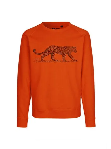 Peaces.bio - handbedruckte Biomode Peaces.bio - handbedruckte Biomode Bio Herren-Sweatshirt Leopard, Orange, – Produktbild 1 von 2