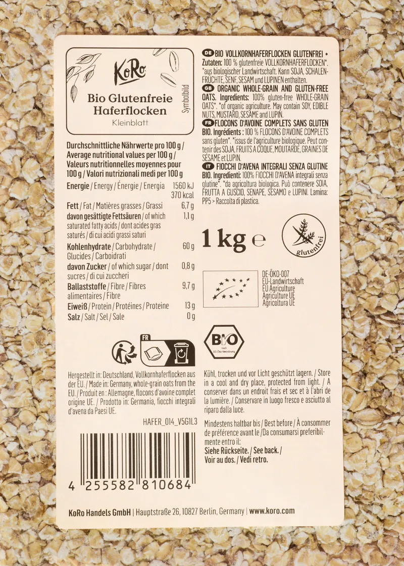 KoRo Glutenfreie Bio Haferflocken Kleinblatt 4 x 1 kg – Produktbild 5 von 5