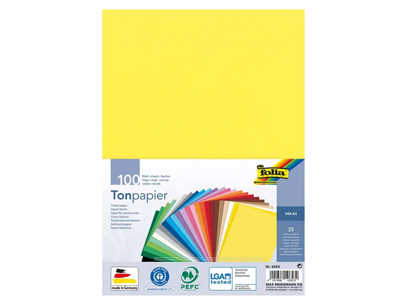folia folia Tonpapier DIN A4, 130 g/m², sortierte Farben, 100 Blatt – Produktbild 1 von 1