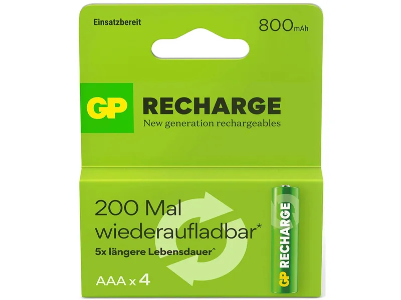 GP Battery 4er-Pack GP Battery wiederaufladbarer Akku "Recharge" NiMH, AAA, 1,2 V, 850 mAh – Produktbild 1 von 2