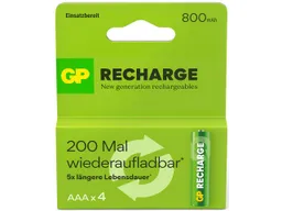 GP Battery 4er-Pack GP Battery wiederaufladbarer Akku "Recharge" NiMH, AAA, 1,2 V, 850 mAh – Produktbild 1 von 1