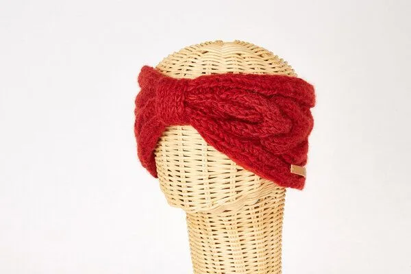 short'n'pietz short'n'pietz Schurwollstirnband mit Zopfmuster und Knoten, handgestrickt, Kaminrot, – Produktbild 1 von 1
