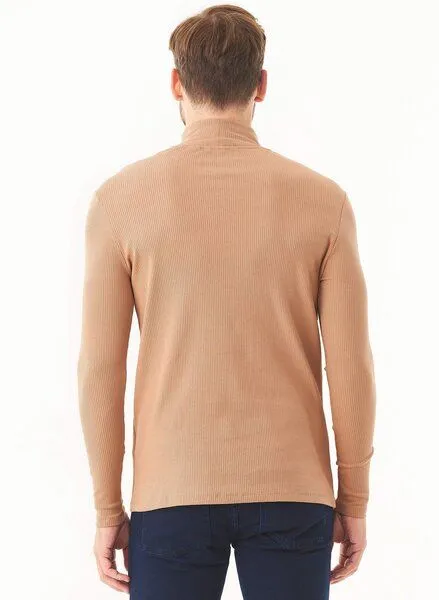 ORGANICATION ORGANICATION Geripptes Langarmshirt aus Bio-Baumwolle mit Rollkragen, Light brown, – Produktbild 4 von 4