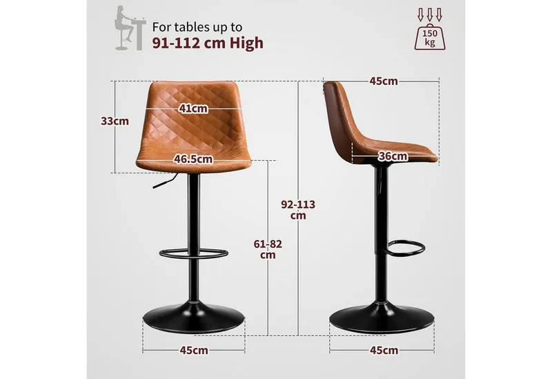 LuxusKollektion Barhocker Barhocker 2er Set höhenverstellbar Lehne drehbar 150kg Braun, Braun, – Produktbild 2 von 5