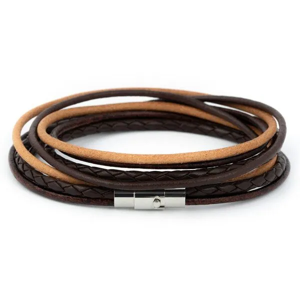 Simaru Simaru Echtleder Wickelarmband für Damen & Herren, Lederarmband glatt und geflochten mit Magnetverschluss, Braun mix, – Produktbild 1 von 3