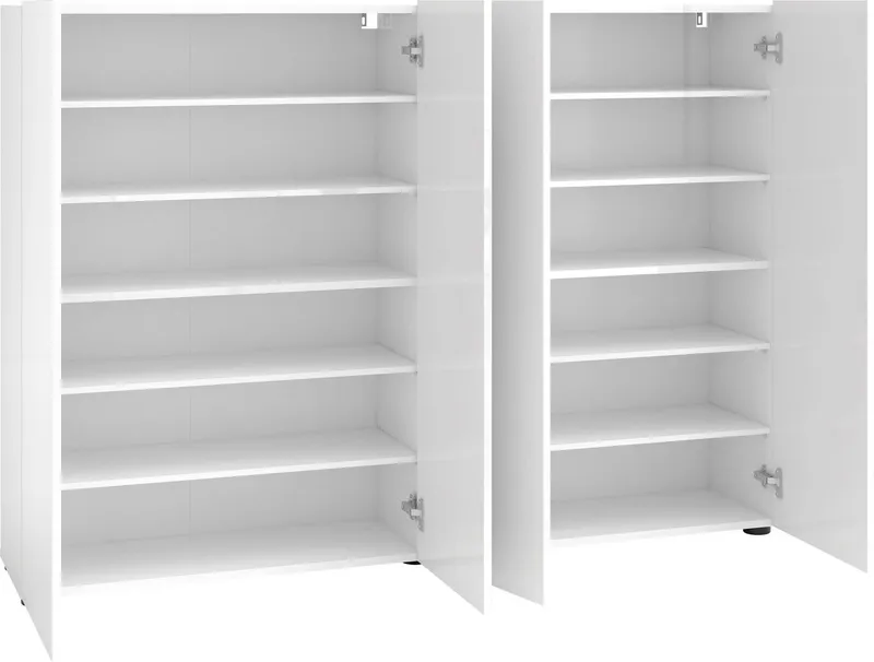 Home affaire Schuhschrank MISTER- Schuhregal, Made in Italy, 12 Fächer, 10 Einlegeböden (160x34x114 cm) Hochglanz Lackierung, 4 Türen, mit Platz für ca. 36 paar Schuhe, Weiß, – Produktbild 4 von 5