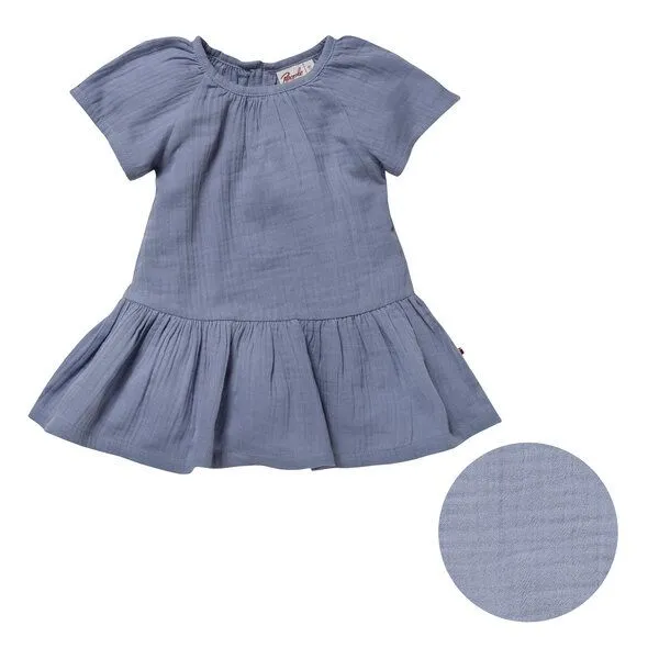 People Wear Organic People Wear Organic Musselin-Kleid, Kurzarmkleid, taubenblau, aus Bio-Baumwolle – Produktbild 1 von 4